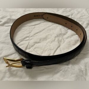 Men’s Black Crocodile Leather Belt with Gold Buckle